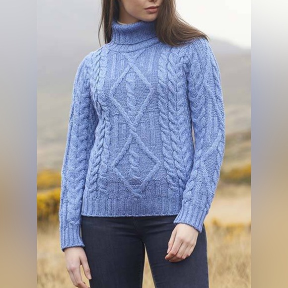 NWT - Aran Mor Ireland Women’s 100% Merino Wool Turtleneck Cable Sweater -Size L - Picture 3 of 12